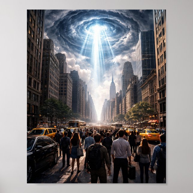 Affiche de science-fiction urbaine : foule observa (Devant)