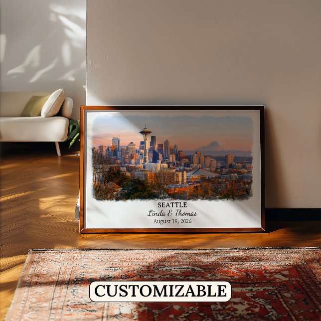 Affiche de Seattle Washington, Aquarelle, Sur mesu (Créateur téléchargé)