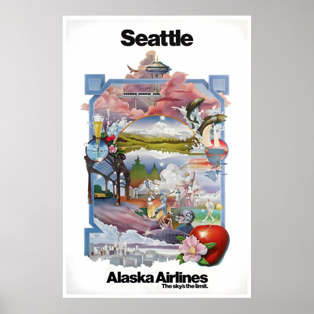 Affiche de Seattle, Washington, Art Alaska Airline (Devant)