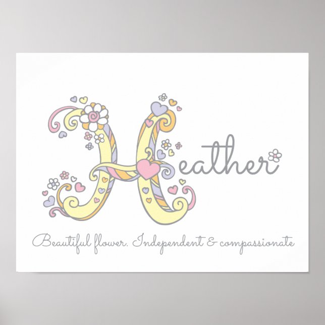Affiche de sens de nom de fille Heather avec art d (Devant)