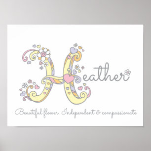 Affiche de sens du nom de fille Heather avec art d