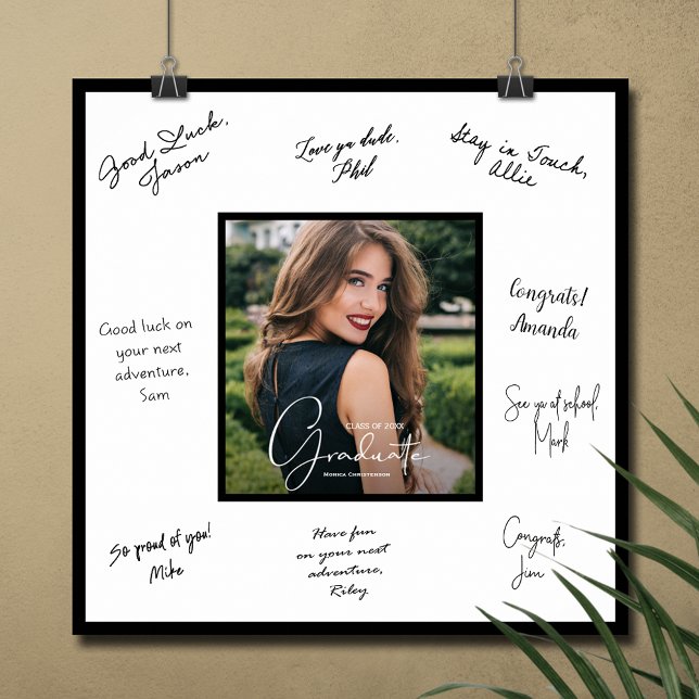 Affiche de signature de remise de diplôme bordure  (Graduation autograph photo poster with black border, INSTANT DOWNLOAD and/or PRINTED)