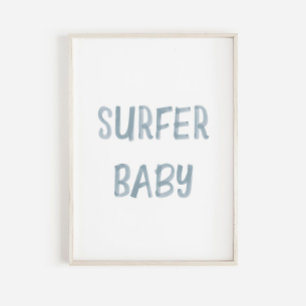 Affiche de signe de bébé surfeur bleu aquarelle