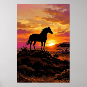 Affiche de silhouette de cheval majestueuse au cou