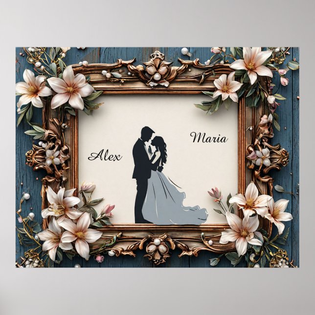 Affiche de silhouette de mariage élégant dans un c (Devant)