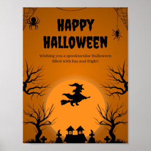 Affiche de silhouette de sorcière d'Halloween effr