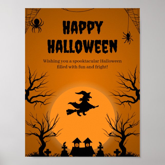 Affiche de silhouette de sorcière d'Halloween effr (Devant)