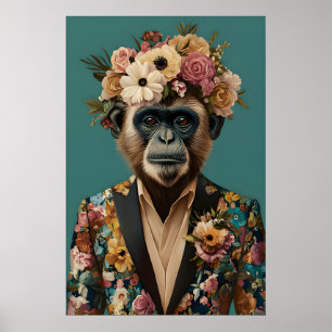 Affiche de singe en costume, Portrait de singe, Hu