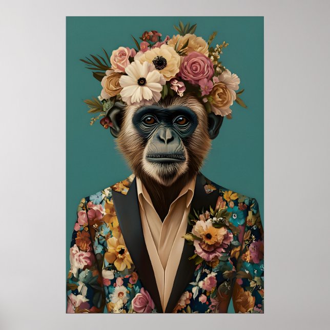 Affiche de singe en costume, Portrait de singe, Hu (Devant)