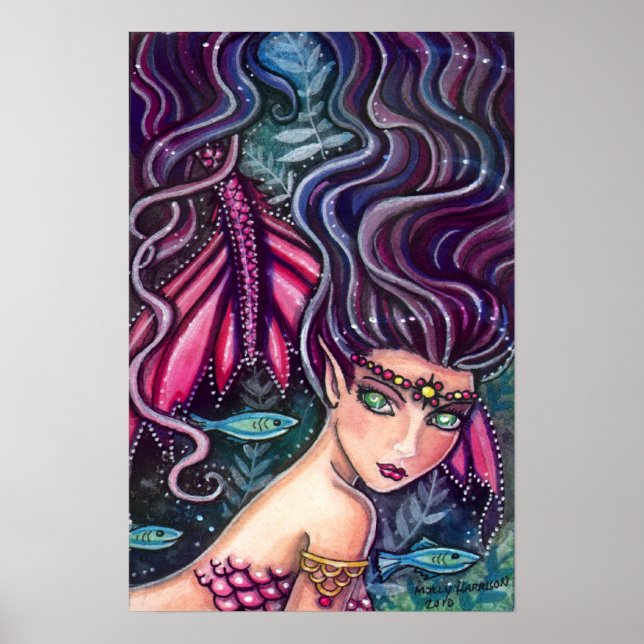 Affiche de sirène et de poissons joueurs (Devant)