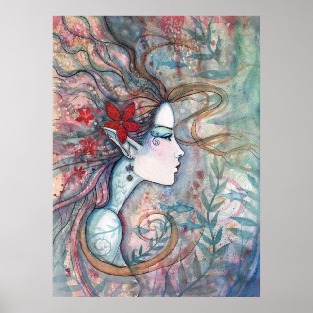 Affiche de sirène fleur rouge par Molly Harrison (Devant)