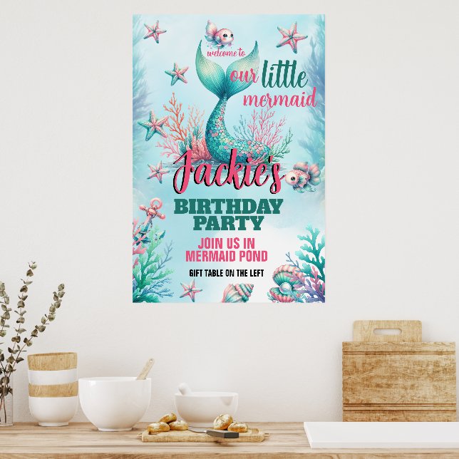 Affiche de sirène mignonne et colorée (Cuisine)