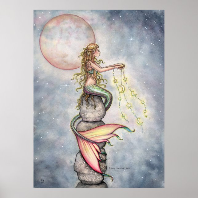 Affiche de sirène sous un ciel étoilé par Molly Ha (Devant)