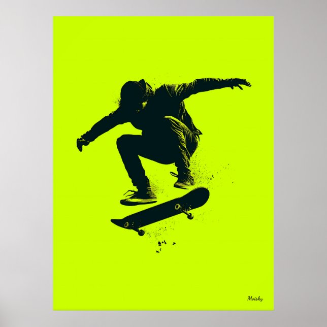 Affiche de skater – Silhouette noire sur fond vert (Devant)