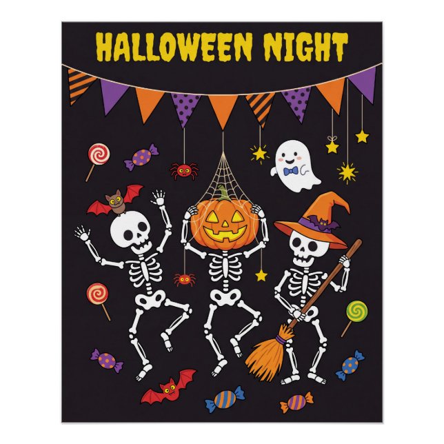 Affiche de skeletons dansants de la nuit d'Hallowe (Devant)