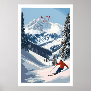 Affiche de ski Alta Utah - Mur de montagne enneigé
