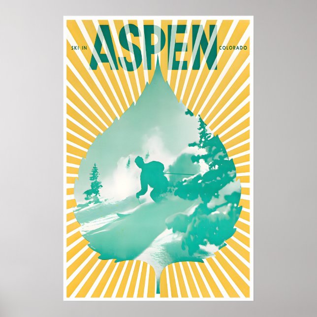 Affiche de ski Aspen Colorado Art Rétro Impression (Devant)