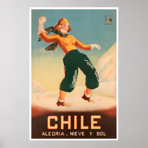 Affiche de ski chilienne Art de voyage chilien Bon