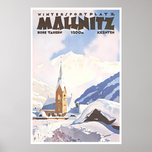 Affiche de ski d'art de Mallnitz Autriche Vintage  (Devant)