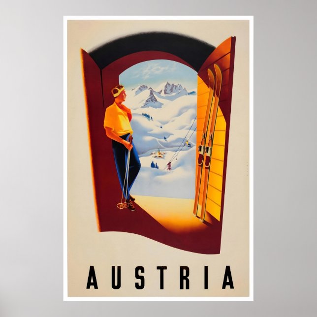 Affiche de ski d'Autriche Art Sportif Impression V (Devant)