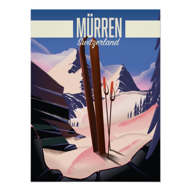 Affiche de ski de Murren Suisse impression d'art. (Devant)