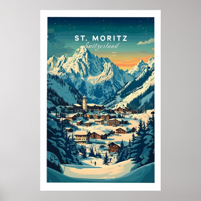 Affiche de ski de St Moritz - Suisse 1 (Devant)