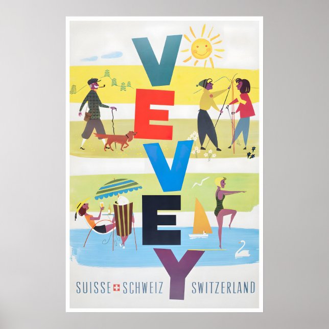 Affiche de ski de voyage d'art de Vevey Suisse (Devant)
