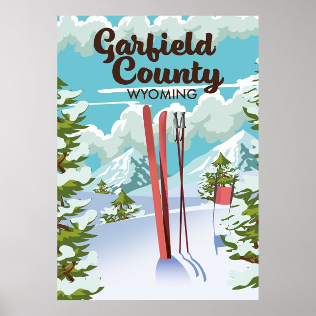 Affiche de ski du comté de Garfield Wyoming (Devant)