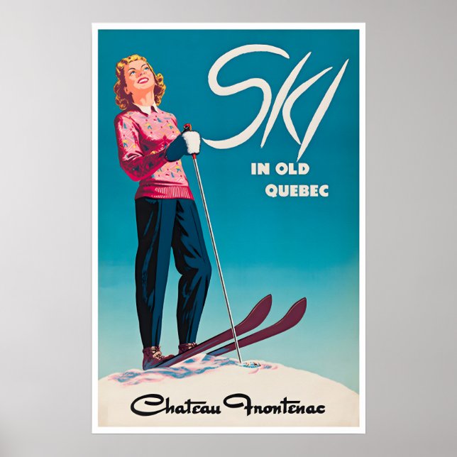 Affiche de ski Québec Art de voyage Canada Château (Devant)