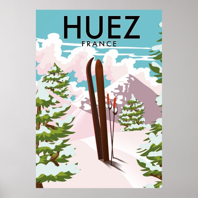 Affiche de ski Retro de Huez France (Devant)