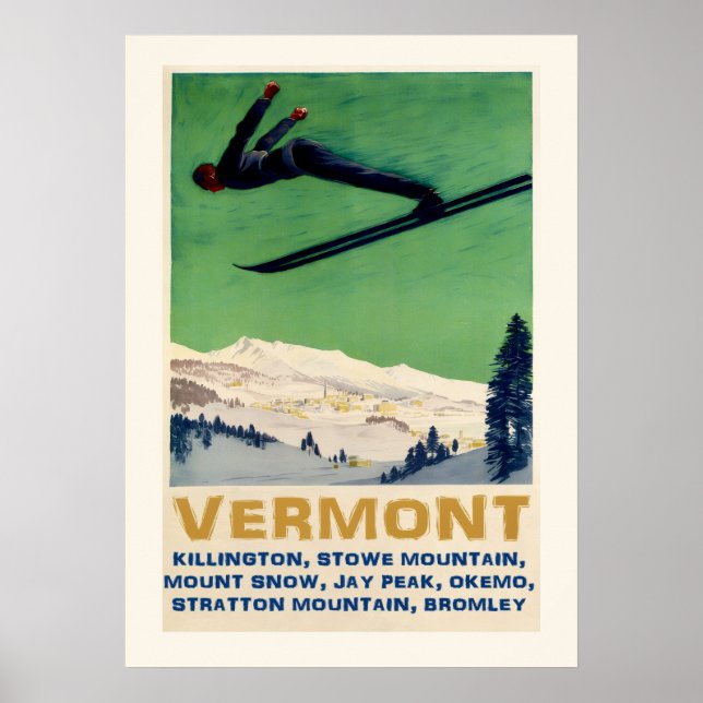 Affiche de ski Vermont 20x28 (Devant)