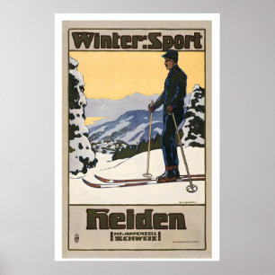 Affiche de ski vintage Heiden Suisse Sport d'hiver