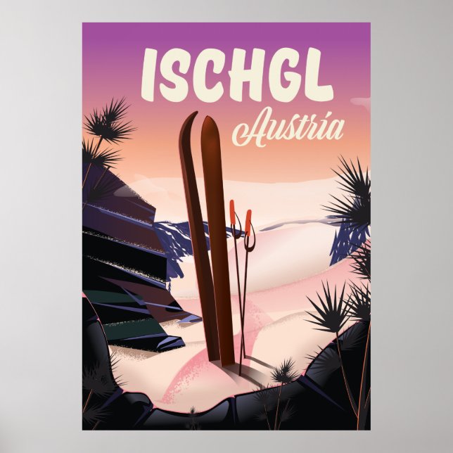 Affiche de ski vintage Ischgl Autriche. (Devant)
