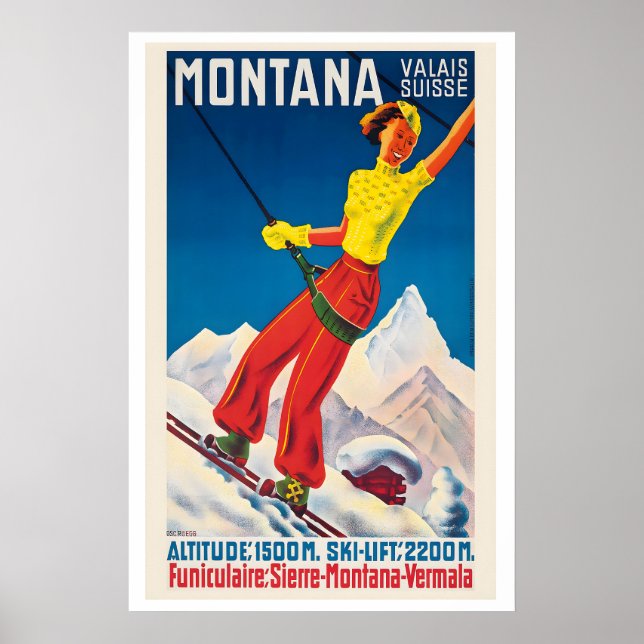 Affiche de ski vintage Montana Valais Suisse (Devant)