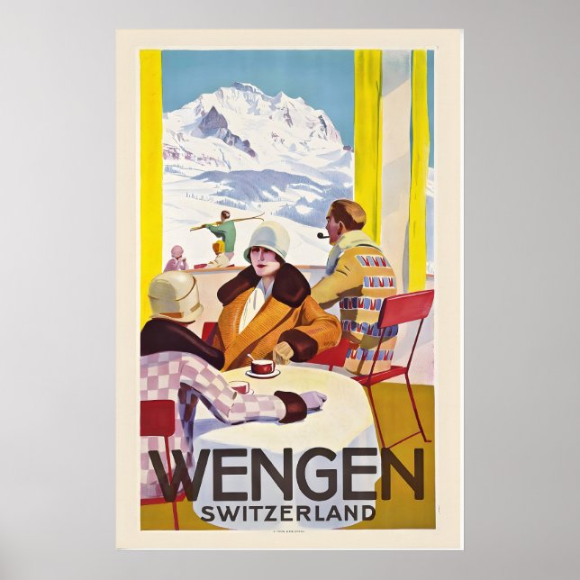 Affiche de ski vintage Wengen Grindelwald Suisse (Devant)