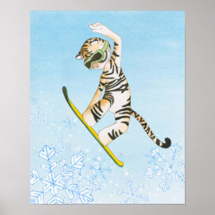 Affiche de snowboarding de tigre