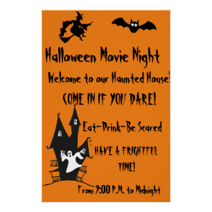 Affiche de soirée cinéma Maison hantée Halloween é