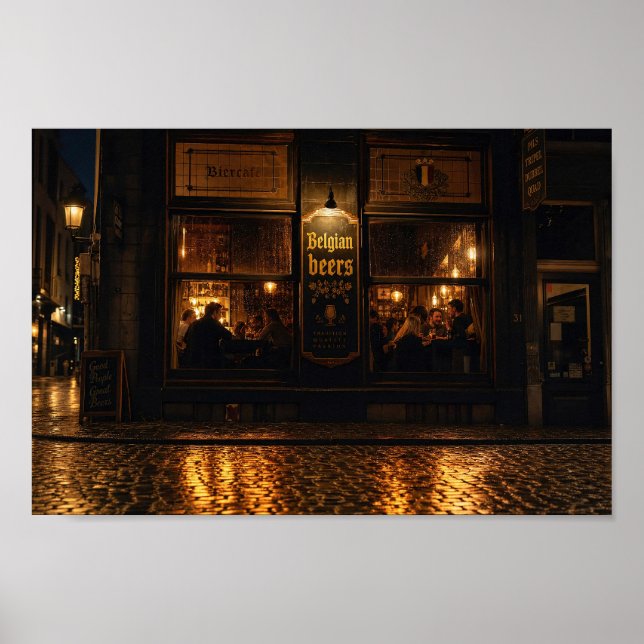 Affiche de soirée de la brasserie belge éclairée p (Devant)
