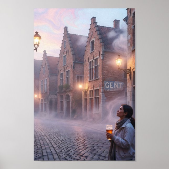 Affiche de soirée rêveuse de la bière à Gand (Devant)