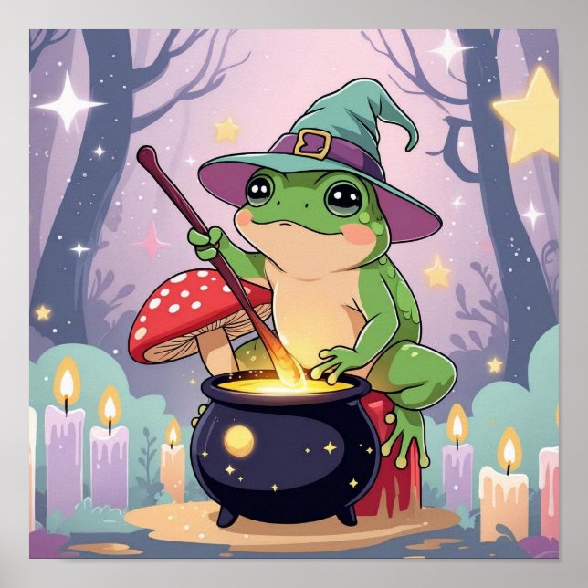 Affiche de sorcière grenouille – Art mural de gren (Devant)
