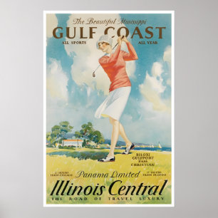 Affiche de sport de golf rétro Illinois Impression