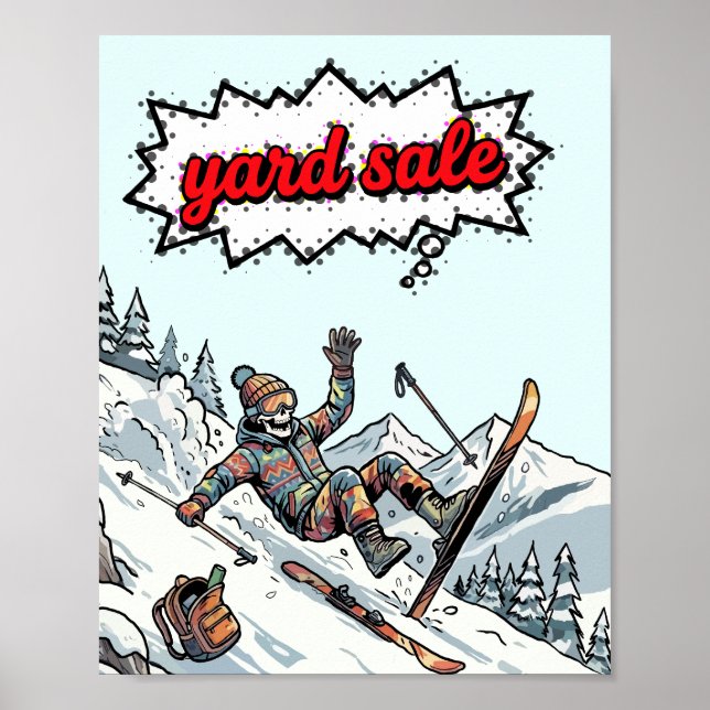 Affiche de squelette de ski drôle de vente de yard (Devant)