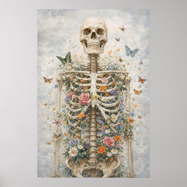 Affiche de squelette floral, papillon anatomie mur (Devant)