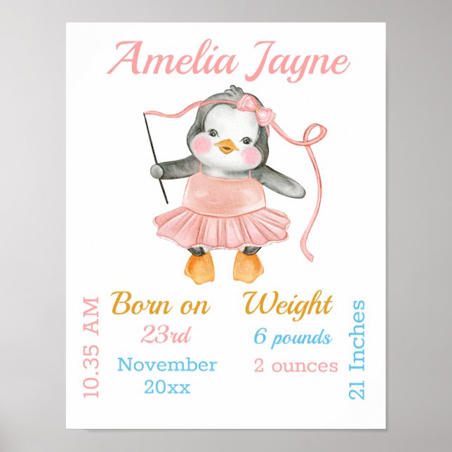 Affiche de Statistiques Bébé Fille Rose Ballerine  (Devant)