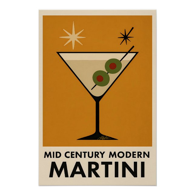 Affiche de style milieu du siècle moderne Martini (Devant)
