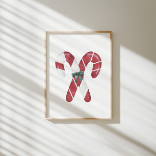 Affiche de sucre de canne d'aquarelle de Noël