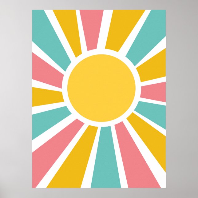 Affiche de sunburst moderne hippie des années 1960 (Devant)