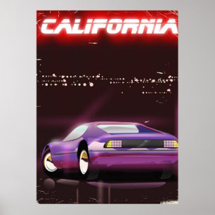 Affiche de supercar néon California 80's