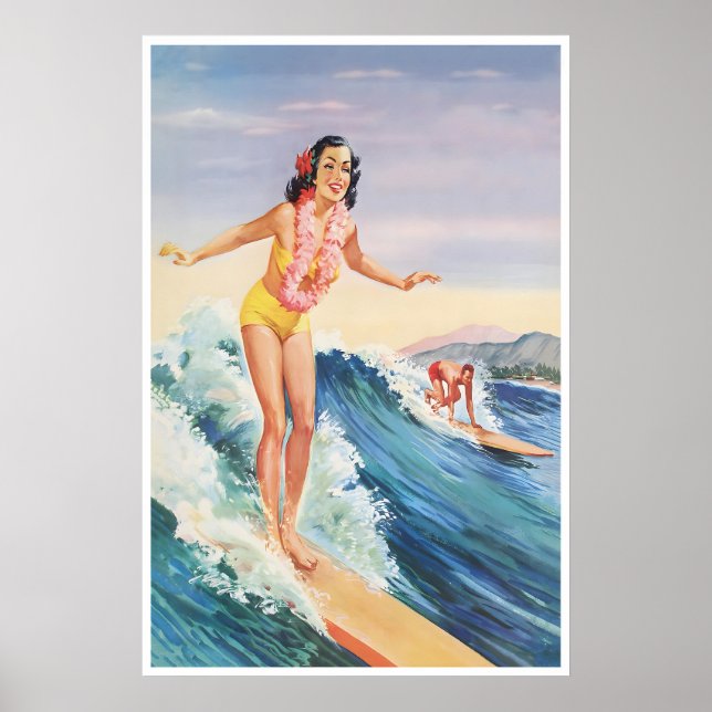 Affiche de surf à Hawaï Art hawaïen Impression de  (Devant)