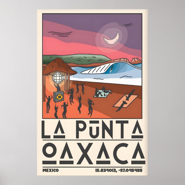 Affiche de surf d'Oaxaca Cieux roses violets - Cro (Devant)